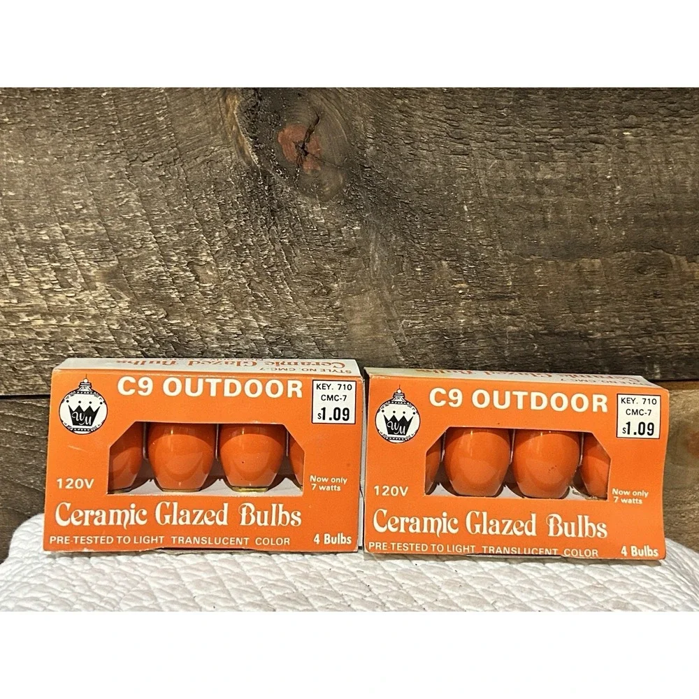 Orange C9 Glazed Bulbs Outdoor Christmas New , VTG  Halloween 2 Pack